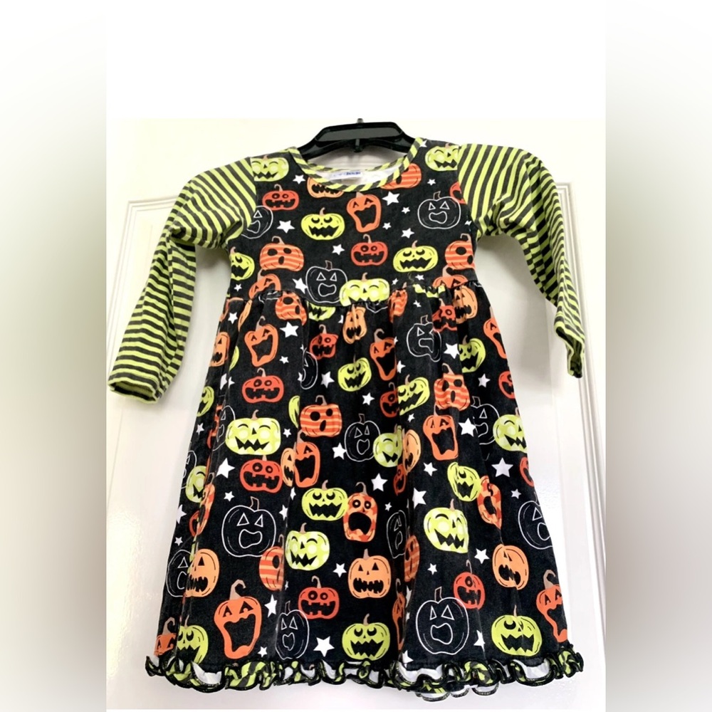 CWD Kids Halloween Dress Girl's Pumpkin Lantern Print 5-6 Ruffle Spooky